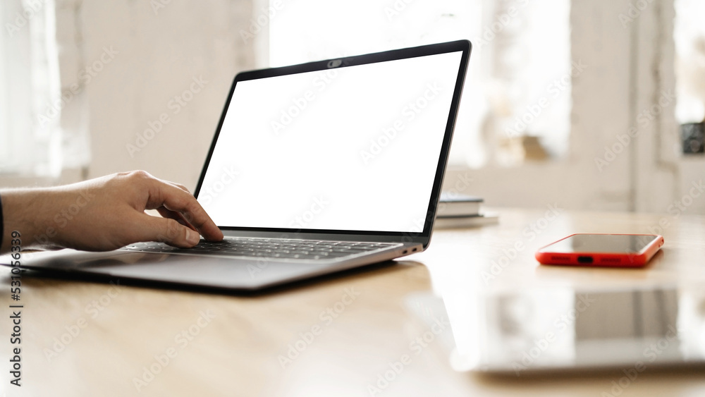 Laptop open blank screen on desktop Laptop open blank screen on desktop