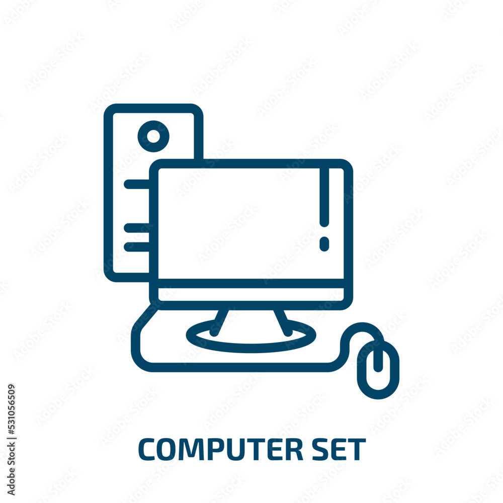 computer set icon from computer collection. Thin linear computer set, computer, information outline icon isolated on white background. Line vector computer set sign, symbol for web and mobile