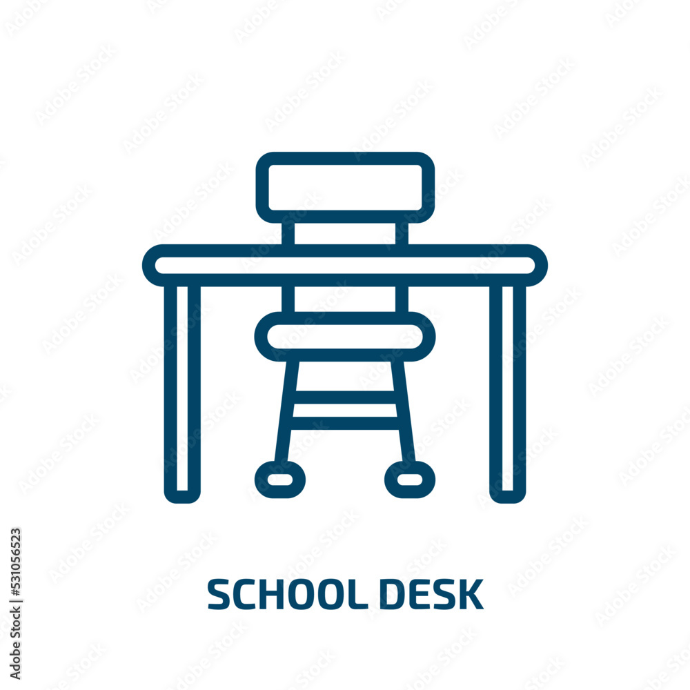 school desk icon from computer collection. Thin linear school desk, education, school outline icon isolated on white background. Line vector school desk sign, symbol for web and mobile school desk icon from computer collection. Thin linear school desk, education, school outline icon isolated on white background. Line vector school desk sign, symbol for web and mobile