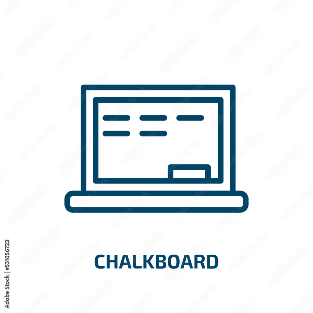 chalkboard icon from education collection. Thin linear chalkboard, blackboard, hand outline icon isolated on white background. Line vector chalkboard sign, symbol for web and mobile chalkboard icon from education collection. Thin linear chalkboard, blackboard, hand outline icon isolated on white background. Line vector chalkboard sign, symbol for web and mobile