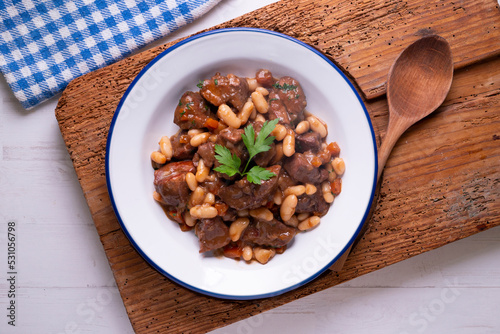 Stewed beef with broad beans and carrot. Traditional northern Spanish tapas.