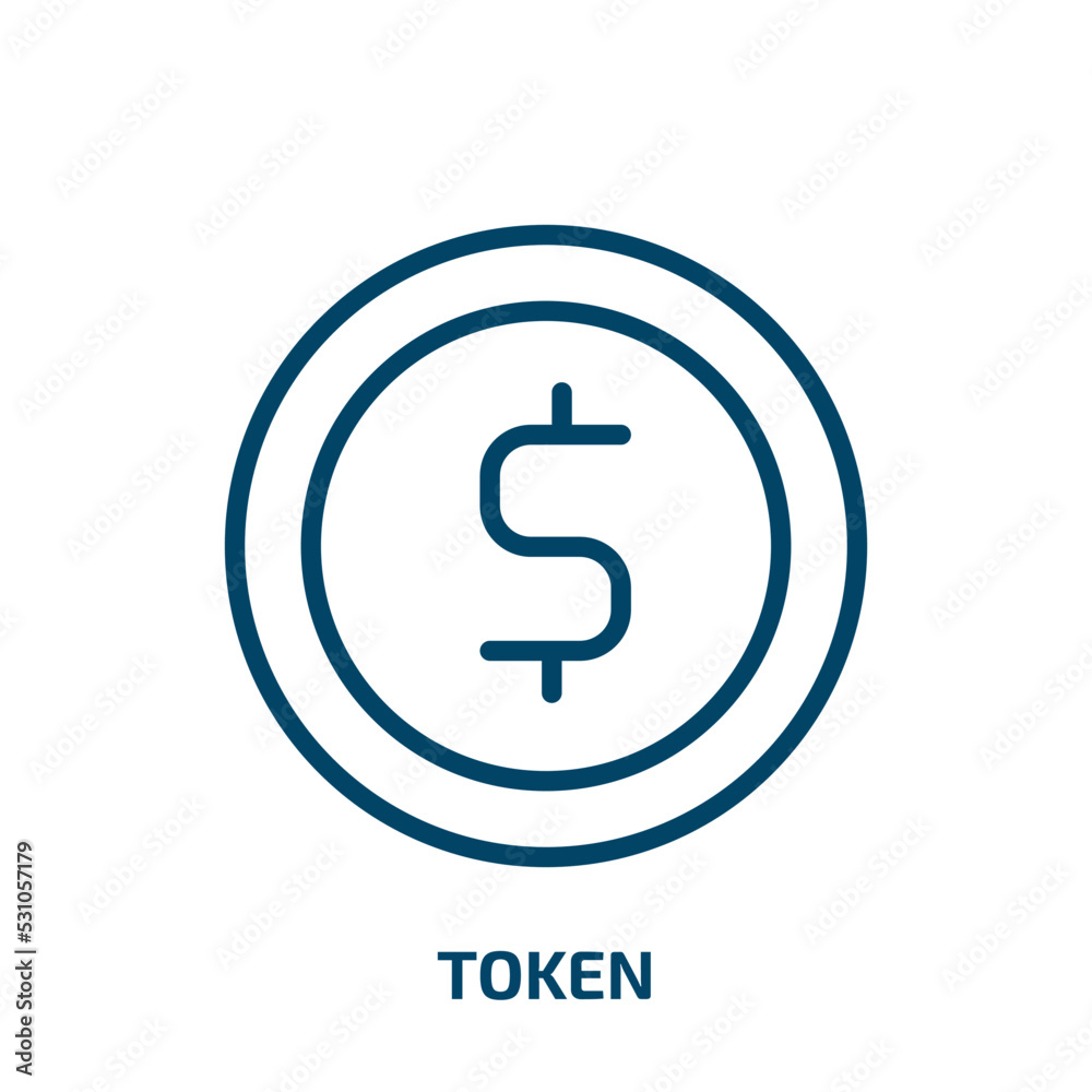 token icon from arcade collection. Thin linear token, business, quality outline icon isolated on white background. Line vector token sign, symbol for web and mobile token icon from arcade collection. Thin linear token, business, quality outline icon isolated on white background. Line vector token sign, symbol for web and mobile