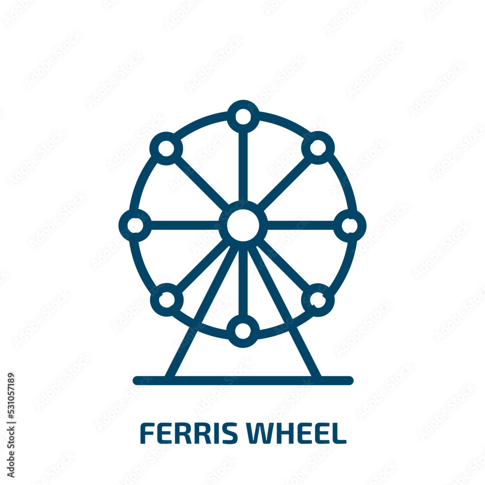 ferris wheel icon from arcade collection. Thin linear ferris wheel, holiday, travel outline icon isolated on white background. Line vector ferris wheel sign, symbol for web and mobile ferris wheel icon from arcade collection. Thin linear ferris wheel, holiday, travel outline icon isolated on white background. Line vector ferris wheel sign, symbol for web and mobile