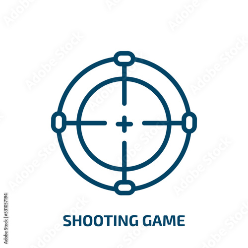 shooting game icon from arcade collection. Thin linear shooting game, game, competition outline icon isolated on white background. Line vector shooting game sign, symbol for web and mobile