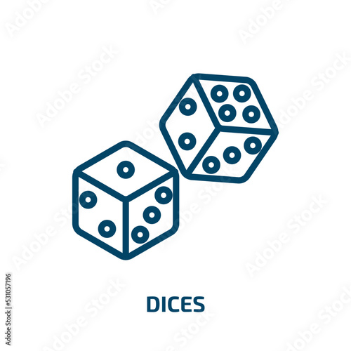 dices icon from arcade collection. Thin linear dices, play, fun outline icon isolated on white background. Line vector dices sign, symbol for web and mobile