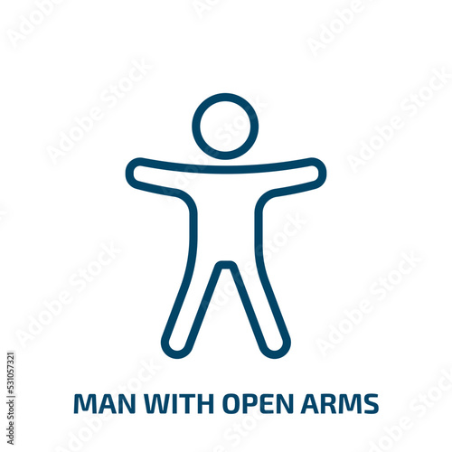 man with open arms icon from general collection. Thin linear man with open arms, hold, arm outline icon isolated on white background. Line vector man with open arms sign, symbol for web and mobile