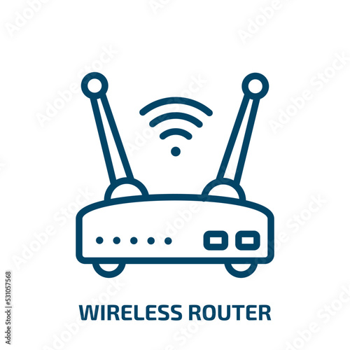 wireless router icon from internet security collection. Thin linear wireless router, antenna, network outline icon isolated on white background. Line vector wireless router sign, symbol for web and