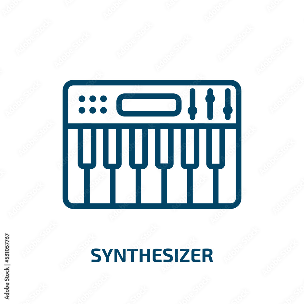 synthesizer icon from music and media collection. Thin linear synthesizer, sound, piano outline icon isolated on white background. Line vector synthesizer sign, symbol for web and mobile synthesizer icon from music and media collection. Thin linear synthesizer, sound, piano outline icon isolated on white background. Line vector synthesizer sign, symbol for web and mobile