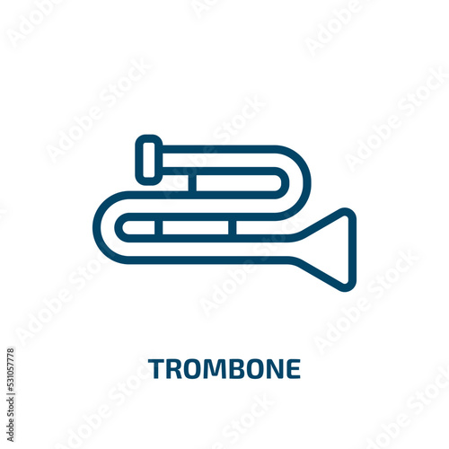 trombone icon from music and media collection. Thin linear trombone, jazz, concert outline icon isolated on white background. Line vector trombone sign, symbol for web and mobile