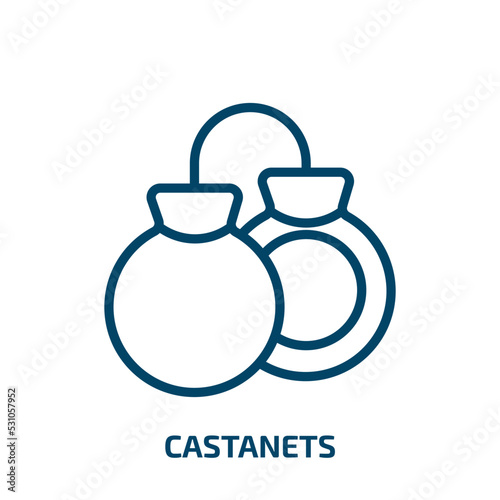 castanets icon from music collection. Thin linear castanets, cartoon, sound outline icon isolated on white background. Line vector castanets sign, symbol for web and mobile