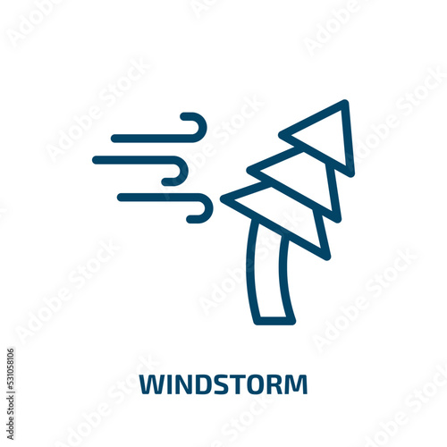 windstorm icon from nature collection. Thin linear windstorm, hurricane, weather outline icon isolated on white background. Line vector windstorm sign, symbol for web and mobile