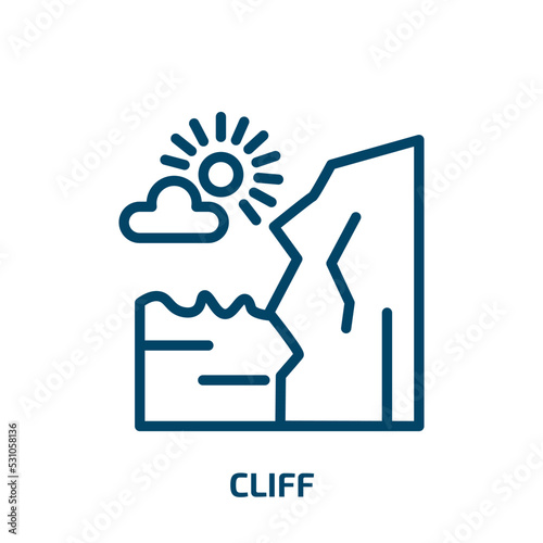 cliff icon from nature collection. Thin linear cliff, rock, mountain outline icon isolated on white background. Line vector cliff sign, symbol for web and mobile