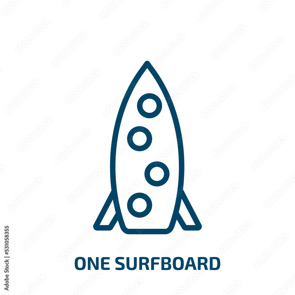 one surfboard icon from nautical collection. Thin linear one surfboard, summer, surfing outline icon isolated on white background. Line vector one surfboard sign, symbol for web and mobile one surfboard icon from nautical collection. Thin linear one surfboard, summer, surfing outline icon isolated on white background. Line vector one surfboard sign, symbol for web and mobile