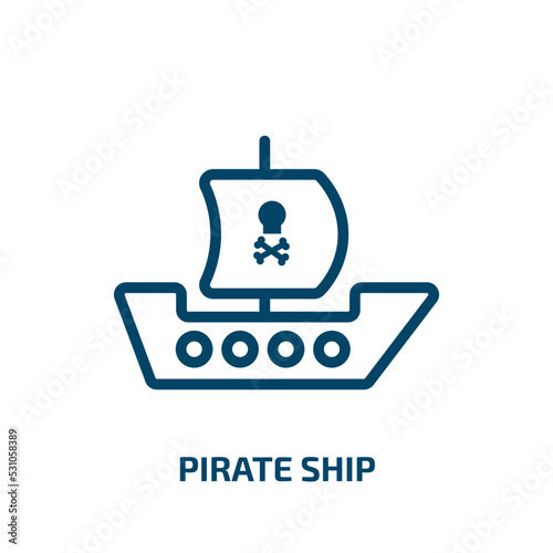 pirate ship icon from nautical collection. Thin linear pirate ship, ship, pirate outline icon isolated on white background. Line vector pirate ship sign, symbol for web and mobile