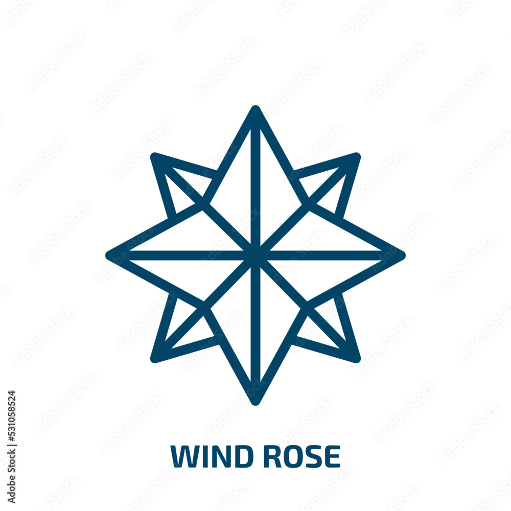 wind rose icon from nautical collection. Thin linear wind rose, compass, map outline icon isolated on white background. Line vector wind rose sign, symbol for web and mobile wind rose icon from nautical collection. Thin linear wind rose, compass, map outline icon isolated on white background. Line vector wind rose sign, symbol for web and mobile