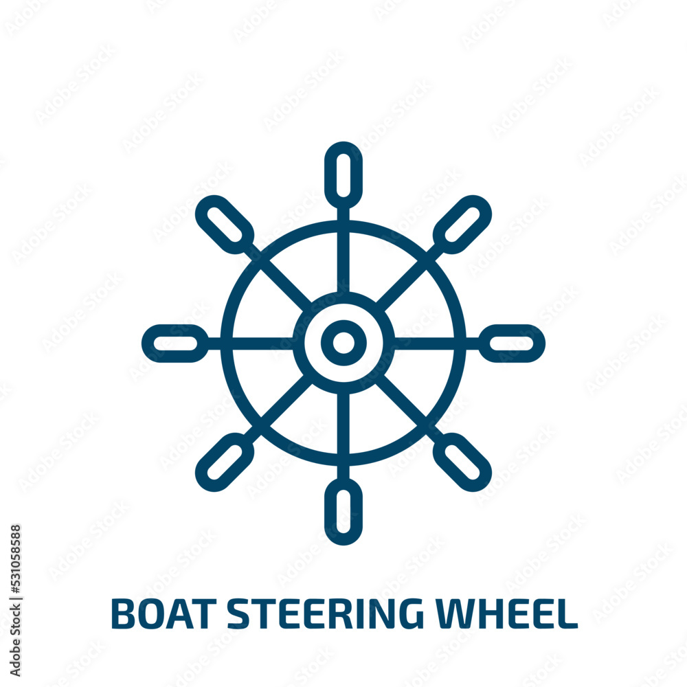 boat steering wheel icon from nautical collection. Thin linear boat steering wheel, ship, sea outline icon isolated on white background. Line vector boat steering wheel sign, symbol for web and mobile boat steering wheel icon from nautical collection. Thin linear boat steering wheel, ship, sea outline icon isolated on white background. Line vector boat steering wheel sign, symbol for web and mobile