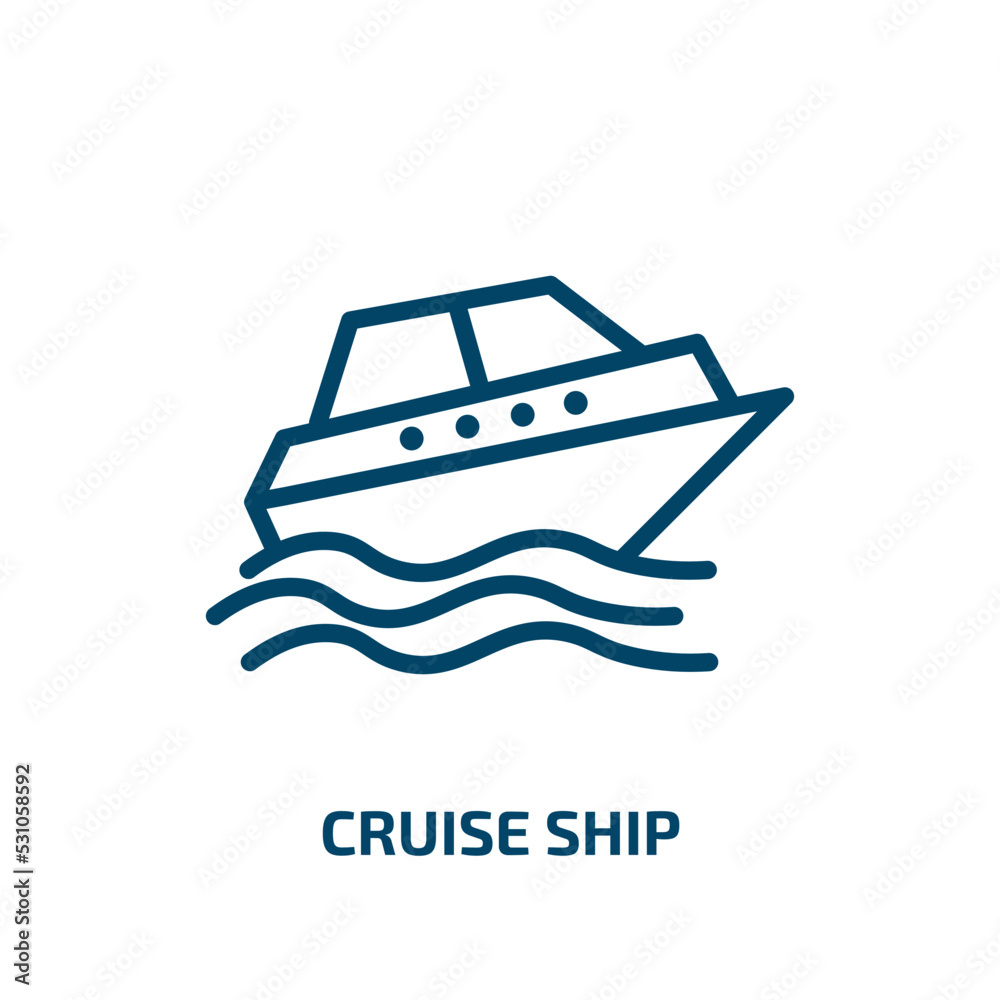cruise ship icon from nautical collection. Thin linear cruise ship, ship, sea outline icon isolated on white background. Line vector cruise ship sign, symbol for web and mobile cruise ship icon from nautical collection. Thin linear cruise ship, ship, sea outline icon isolated on white background. Line vector cruise ship sign, symbol for web and mobile