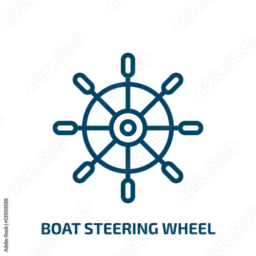 boat steering wheel icon from nautical collection. Thin linear boat steering wheel, ship, sea outline icon isolated on white background. Line vector boat steering wheel sign, symbol for web and mobile