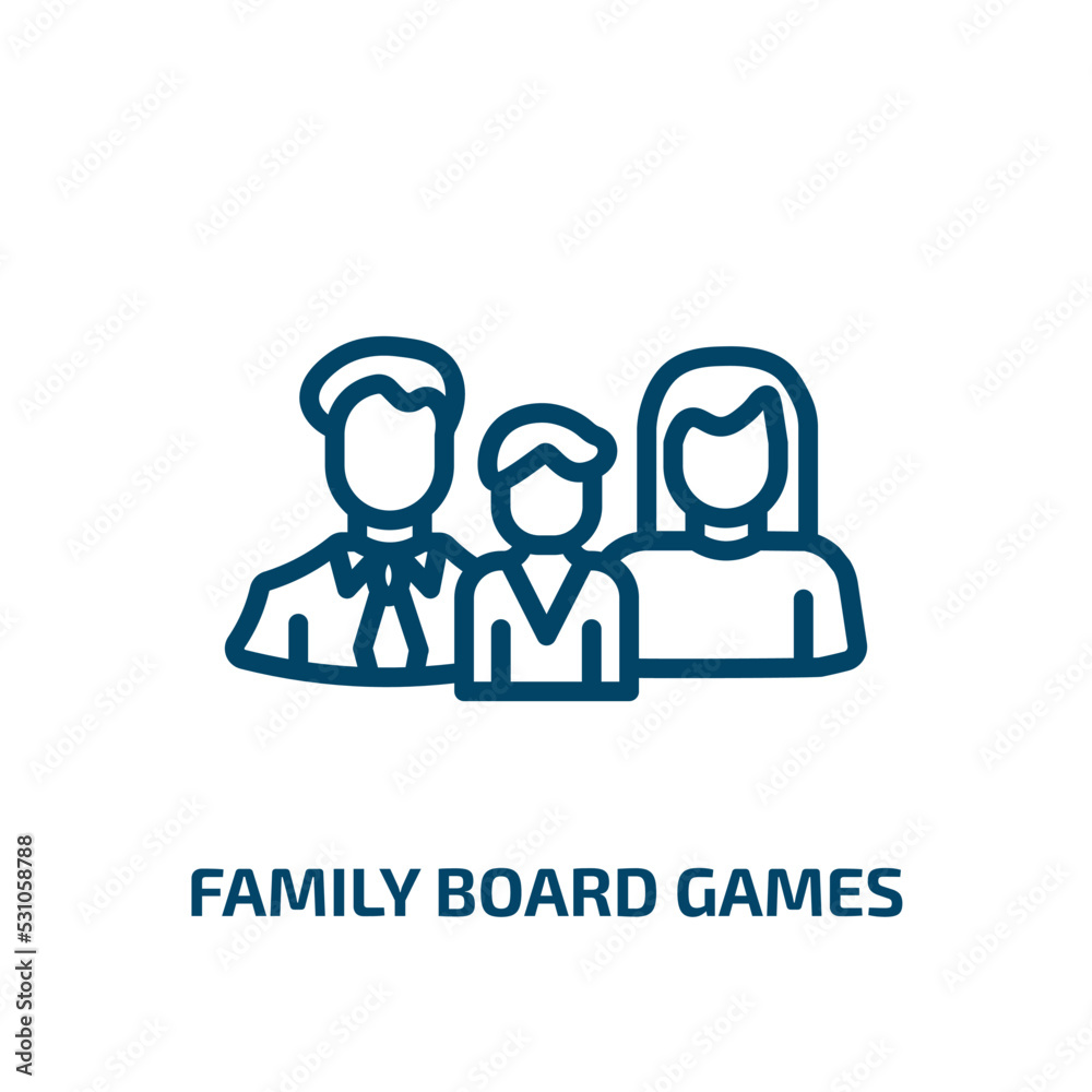 family board games icon from people collection. Thin linear family board games, game, family outline icon isolated on white background. Line vector family board games sign, symbol for web and mobile