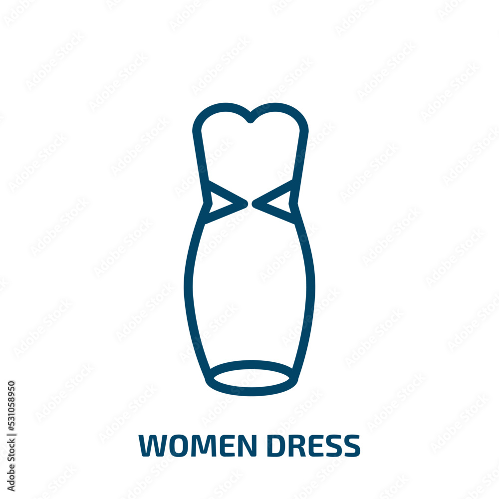 women dress icon from people collection. Thin linear women dress, dress, female outline icon isolated on white background. Line vector women dress sign, symbol for web and mobile women dress icon from people collection. Thin linear women dress, dress, female outline icon isolated on white background. Line vector women dress sign, symbol for web and mobile
