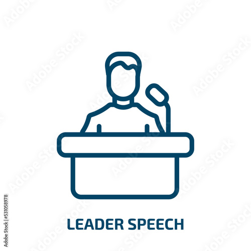 leader speech icon from people collection. Thin linear leader speech, leader, business outline icon isolated on white background. Line vector leader speech sign, symbol for web and mobile