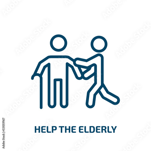help the elderly icon from people collection. Thin linear help the elderly, old, help outline icon isolated on white background. Line vector help the elderly sign, symbol for web and mobile
