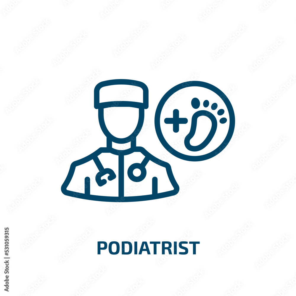podiatrist icon from professions collection. Thin linear podiatrist, barefoot, care outline icon isolated on white background. Line vector podiatrist sign, symbol for web and mobile