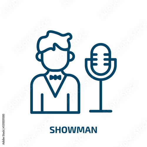 showman icon from professions collection. Thin linear showman, man, entertainment outline icon isolated on white background. Line vector showman sign, symbol for web and mobile