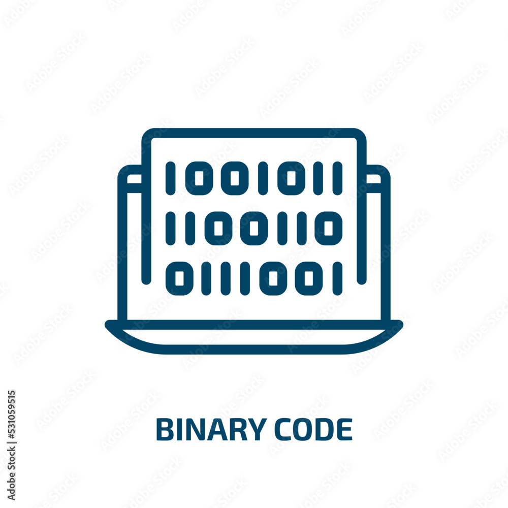 binary code icon from seo collection. Thin linear binary code, code, computer outline icon isolated on white background. Line vector binary code sign, symbol for web and mobile binary code icon from seo collection. Thin linear binary code, code, computer outline icon isolated on white background. Line vector binary code sign, symbol for web and mobile