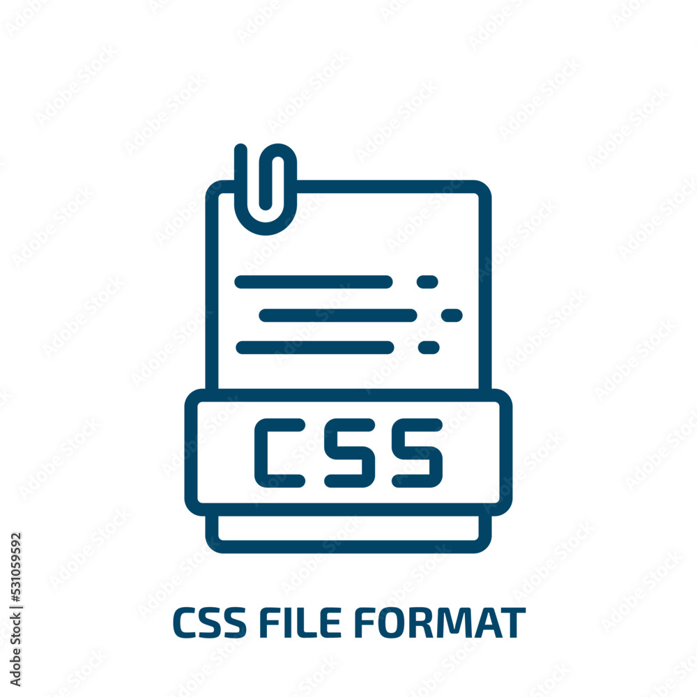 css file format icon from programming collection. Thin linear css file format, css, software outline icon isolated on white background. Line vector css file format sign, symbol for web and mobile css file format icon from programming collection. Thin linear css file format, css, software outline icon isolated on white background. Line vector css file format sign, symbol for web and mobile