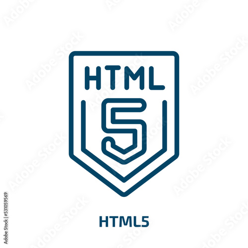 html5 icon from programming collection. Thin linear html5, development, technology outline icon isolated on white background. Line vector html5 sign, symbol for web and mobile