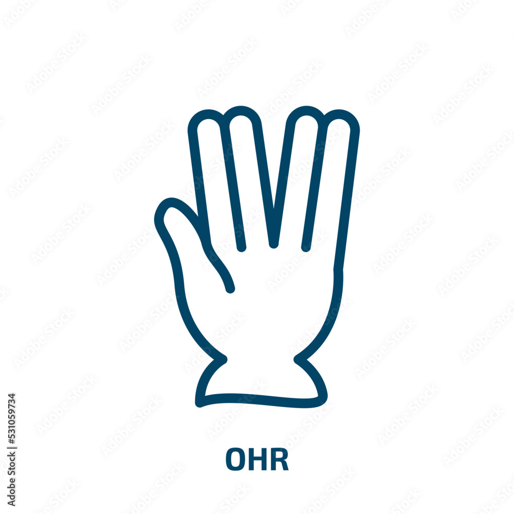 ohr icon from religion collection. Thin linear ohr, ear, human outline icon isolated on white background. Line vector ohr sign, symbol for web and mobile ohr icon from religion collection. Thin linear ohr, ear, human outline icon isolated on white background. Line vector ohr sign, symbol for web and mobile