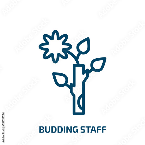 budding staff icon from religion collection. Thin linear budding staff, staff, magic outline icon isolated on white background. Line vector budding staff sign, symbol for web and mobile