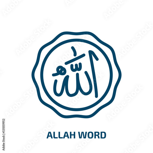allah word icon from religion collection. Thin linear allah word, religion, word outline icon isolated on white background. Line vector allah word sign, symbol for web and mobile