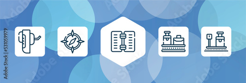 airport outline icon set isolated on blue abstract background. thin line icons such as breathalyzer, round compass, wine menu, null, travelling baggage weight vector. can be used for web and mobile.