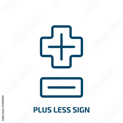 plus less sign icon from signs collection. Thin linear plus less sign, minus, less outline icon isolated on white background. Line vector plus less sign sign, symbol for web and mobile
