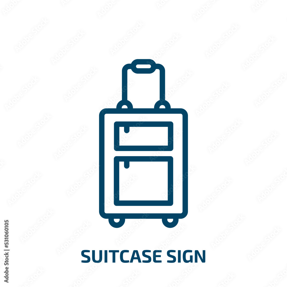 suitcase sign icon from signs collection. Thin linear suitcase sign, suitcase, luggage outline icon isolated on white background. Line vector suitcase sign sign, symbol for web and mobile suitcase sign icon from signs collection. Thin linear suitcase sign, suitcase, luggage outline icon isolated on white background. Line vector suitcase sign sign, symbol for web and mobile