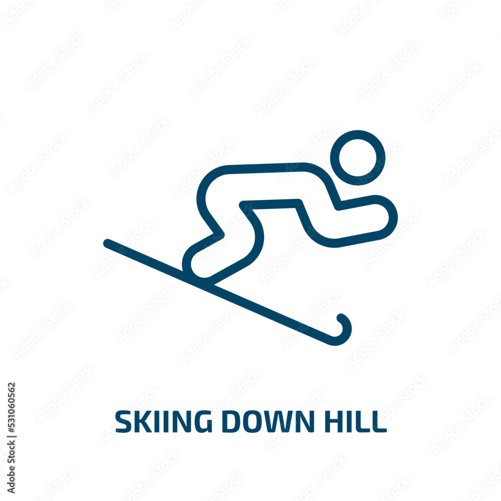 Obraz premium skiing down hill icon from sports collection. Thin linear skiing down hill, down, ski outline icon isolated on white background. Line vector skiing down hill sign, symbol for web and mobile