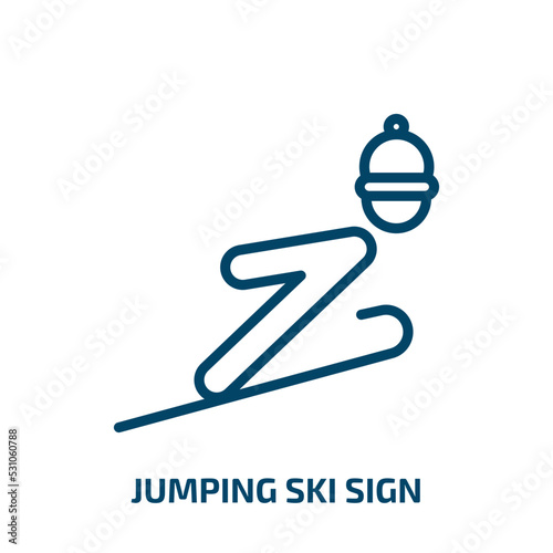jumping ski sign icon from sports collection. Thin linear jumping ski sign, sport, competition outline icon isolated on white background. Line vector jumping ski sign sign, symbol for web and mobile