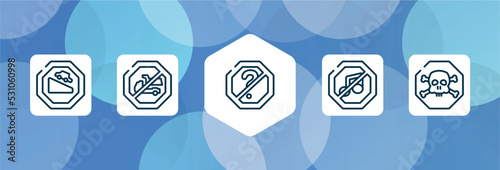 health and safety outline icon set isolated on blue abstract background. thin line icons such as descending, no trucks, no doubt, no music, poisonous vector. can be used for web and mobile.