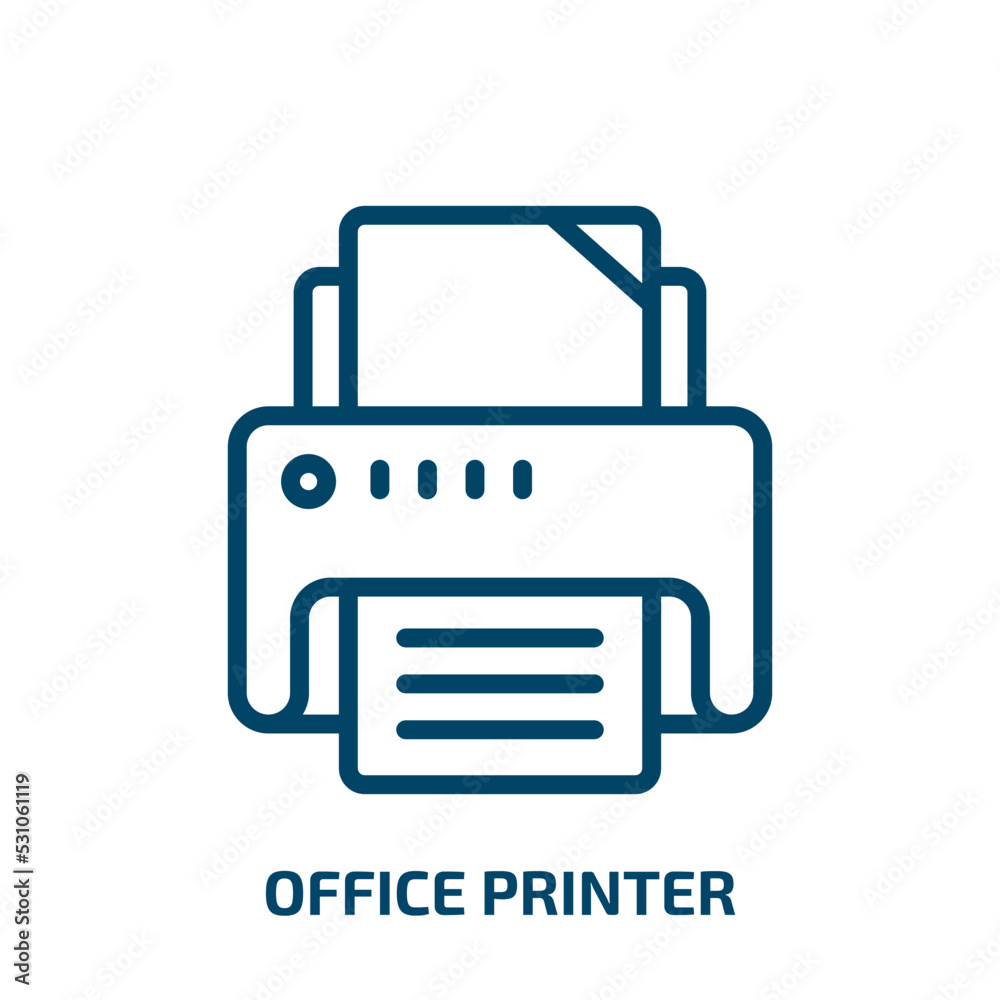 office printer icon from technology collection. Thin linear office printer, office, printer outline icon isolated on white background. Line vector office printer sign, symbol for web and mobile office printer icon from technology collection. Thin linear office printer, office, printer outline icon isolated on white background. Line vector office printer sign, symbol for web and mobile