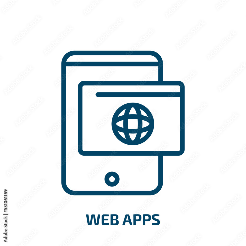web apps icon from technology collection. Thin linear web apps, internet, interface outline icon isolated on white background. Line vector web apps sign, symbol for web and mobile web apps icon from technology collection. Thin linear web apps, internet, interface outline icon isolated on white background. Line vector web apps sign, symbol for web and mobile