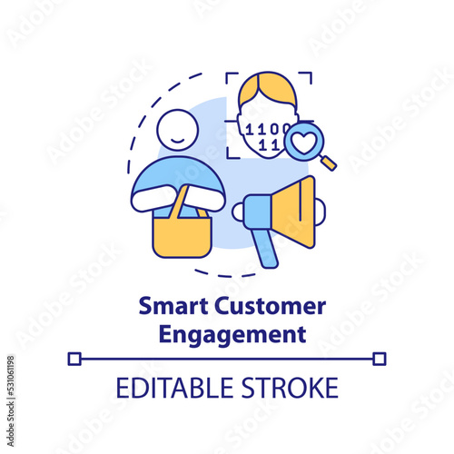 Smart customer engagement concept icon. AI integration in marketing abstract idea thin line illustration. Isolated outline drawing. Editable stroke. Arial, Myriad Pro-Bold fonts used