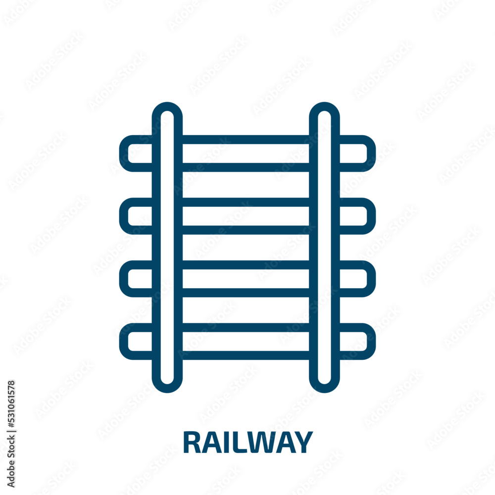railway icon from traffic signs collection. Thin linear railway, train, vehicle outline icon isolated on white background. Line vector railway sign, symbol for web and mobile