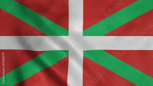 Basque Country flag, Spain, waving in the wind, sky and sun background photo
