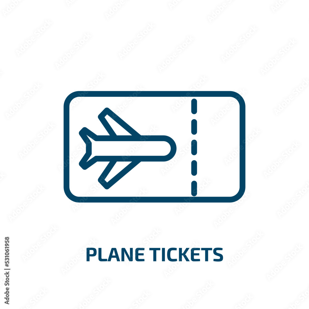 plane tickets icon from transport collection. Thin linear plane tickets, plane, flight outline icon isolated on white background. Line vector plane tickets sign, symbol for web and mobile