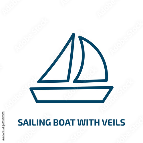 sailing boat with veils icon from transport collection. Thin linear sailing boat with veils, travel, sail outline icon isolated on white background. Line vector sailing boat with veils sign, symbol