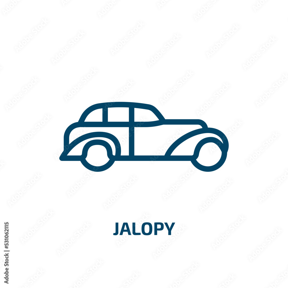 jalopy icon from transportation collection. Thin linear jalopy, diesel, auto outline icon isolated on white background. Line vector jalopy sign, symbol for web and mobile
