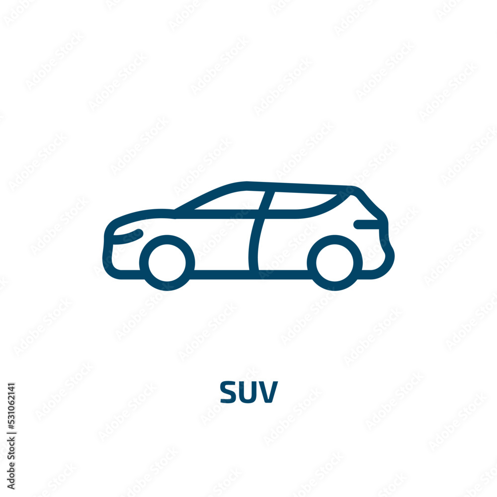 suv icon from transportation collection. Thin linear suv, transport, flat outline icon isolated on white background. Line vector suv sign, symbol for web and mobile