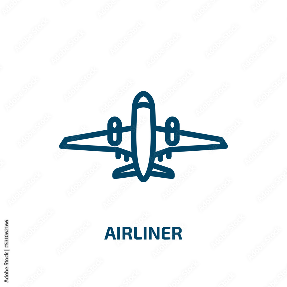 airliner icon from transportation collection. Thin linear airliner, plane, airplane outline icon isolated on white background. Line vector airliner sign, symbol for web and mobile